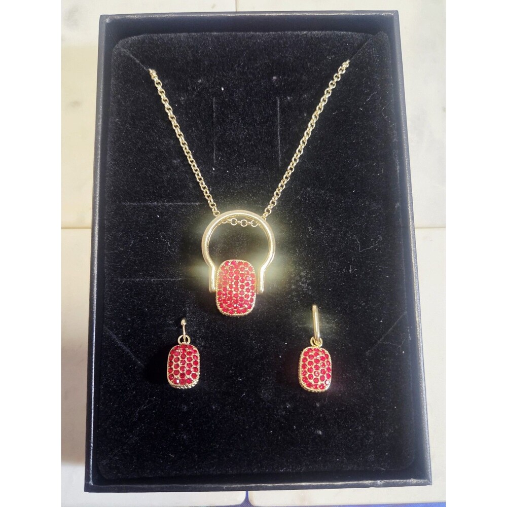 HEIDI DAUS "You're Gonna Flip" Crystal Convertible Jewelry Set - Ruby/Sz 9.5